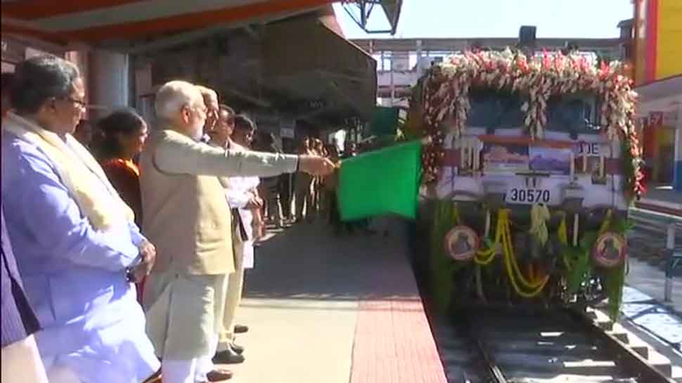 PM Narendra Modi flags off Palace Queen Humsafar Express train to travel between Mysuru and Udaipur