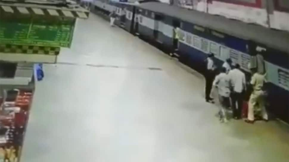 WATCH: Woman falls off train while boarding in Mumbai, RPF personnel saves her life