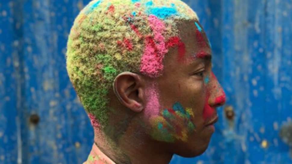 American rapper Pharrell Williams celebrates his first Holi in India with Ranveer Singh