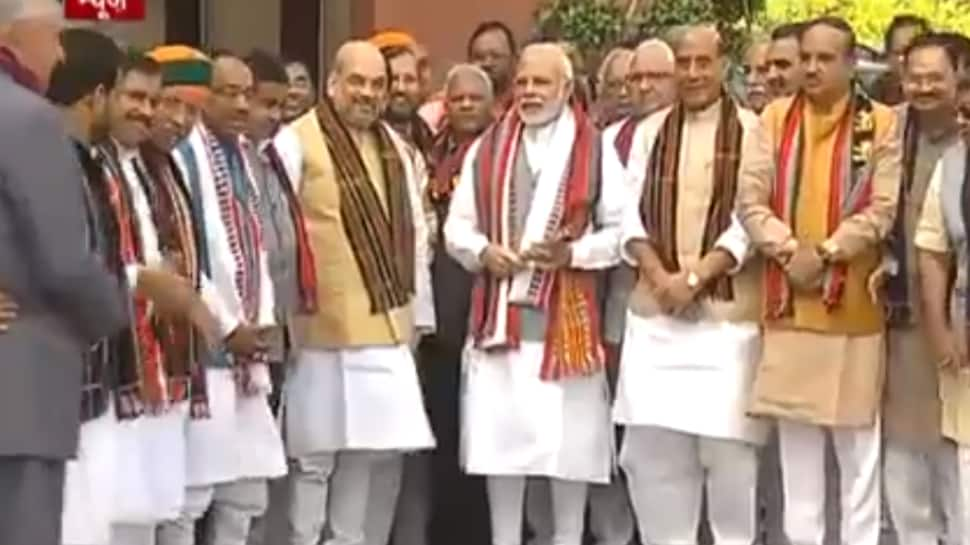 Watch: BJP MPs felicitate PM Narendra Modi, Amit Shah in Parliament for Assembly polls victory