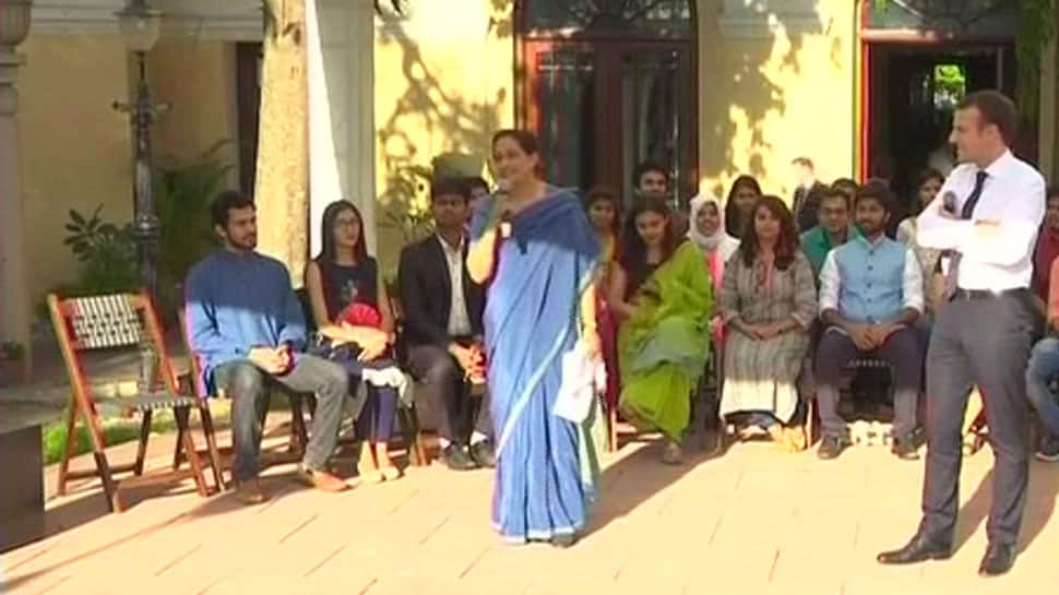 President Emmanuel Macron interacts with students in Delhi, invites them to come to France
