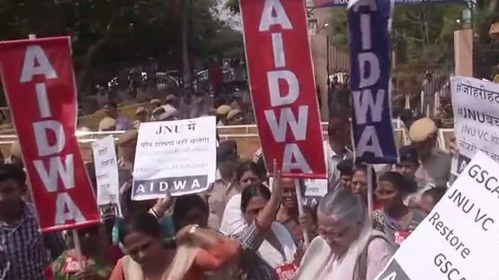 Protests outside police station over molestation charges against JNU professor