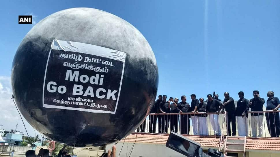 Modi go back: Giant balloon, Twitter trend meet PM Narendra Modi in