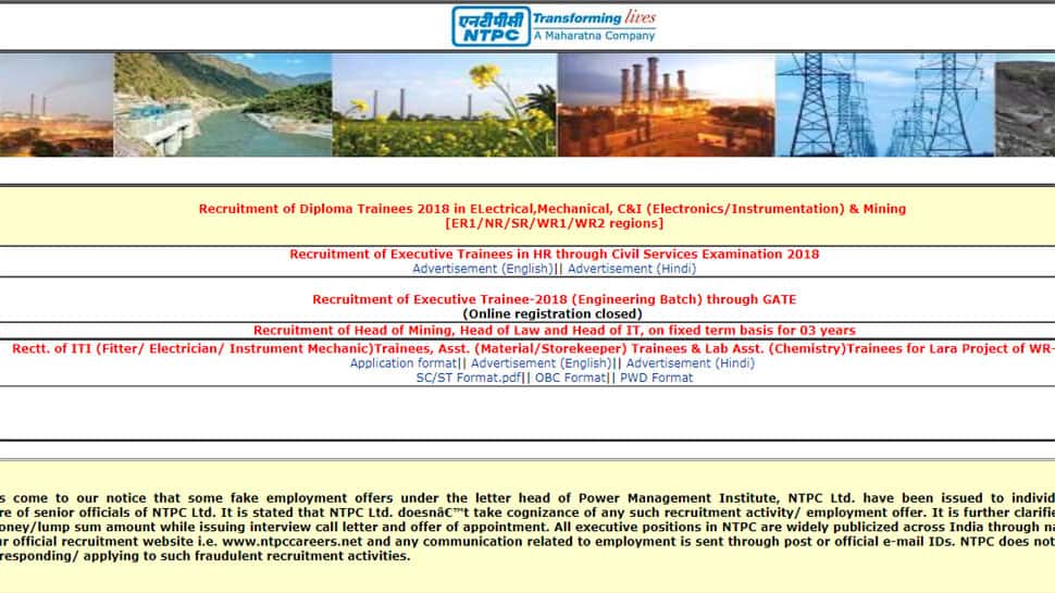 NTPC calls applications for recruitment of Diploma Trainees 2018 in Electrical, Mechanical, C and I and Mining