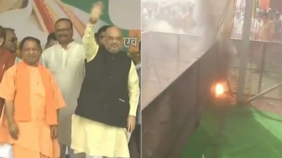 Fire breaks out at BJP rally in Raebareli, Amit Shah, UP CM Yogi Adityanath present on dais