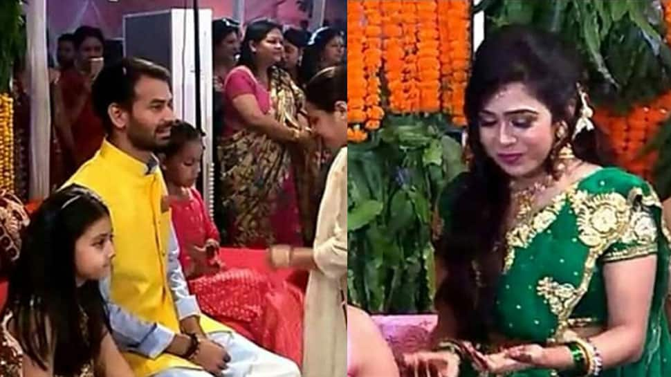 Tej Pratap Yadav-Aishwarya Rai&#039;s lavish mehendi ceremony: Groom shines in yellow, bride gushes in green | In Pics