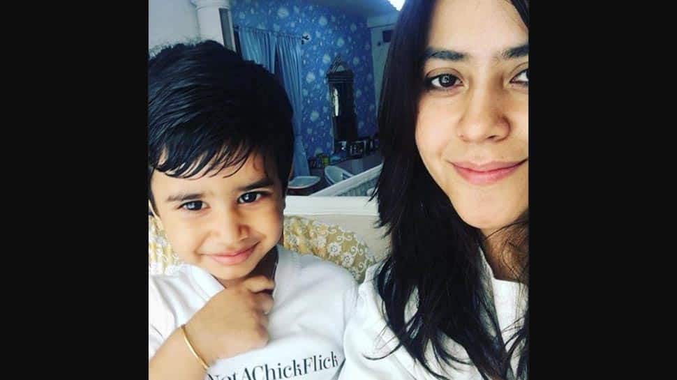 Ekta Kapoor is twinning with her nephew Lakshay Kapoor in this white tee-See pic