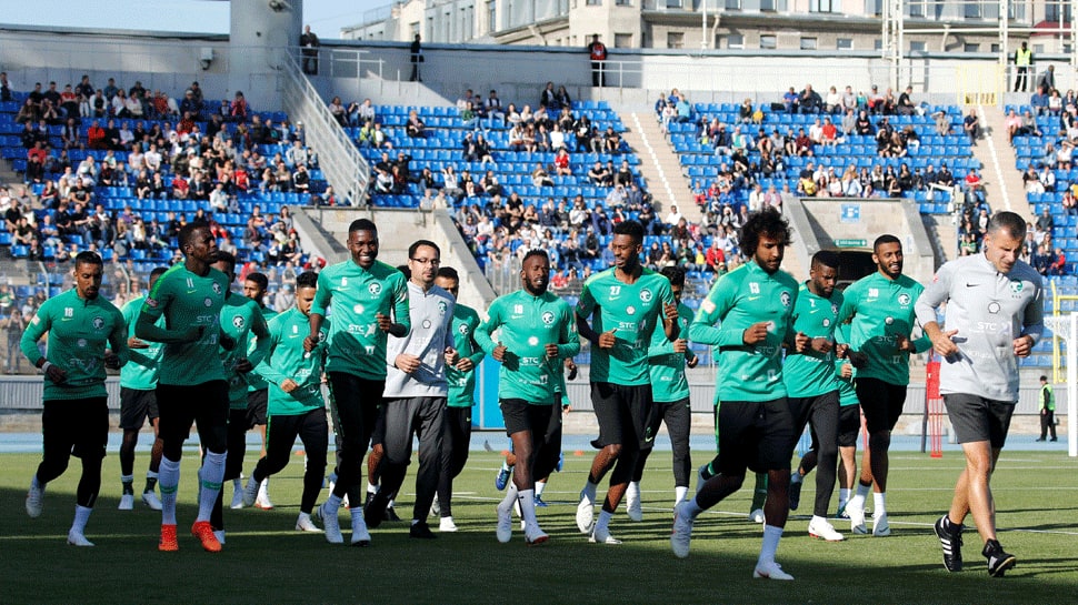 Saudi Arabia's players warm-up 