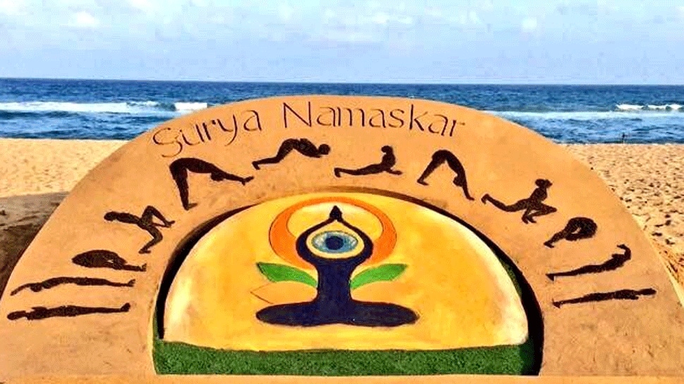 International Yoga Day 2018: Sudarsan Pattnaik&#039;s sand art creations will inspire you to be fit