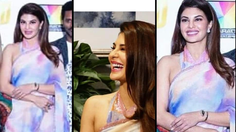 Jacqueline Fernandez slays in a saree at Da-bangg tour press con in the US 