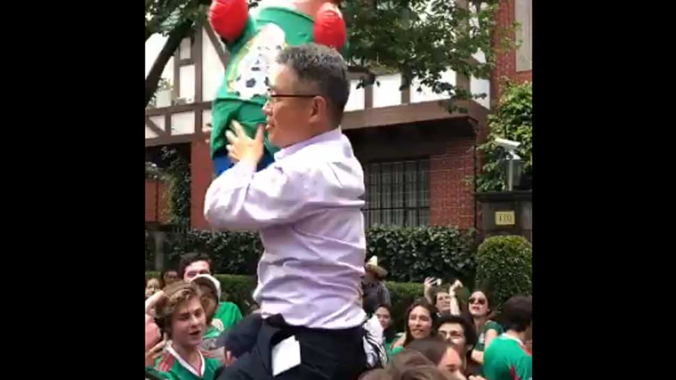 FIFA World Cup 2018: Mexican fans celebrate at South Korean embassy in Mexico City after Germany exit