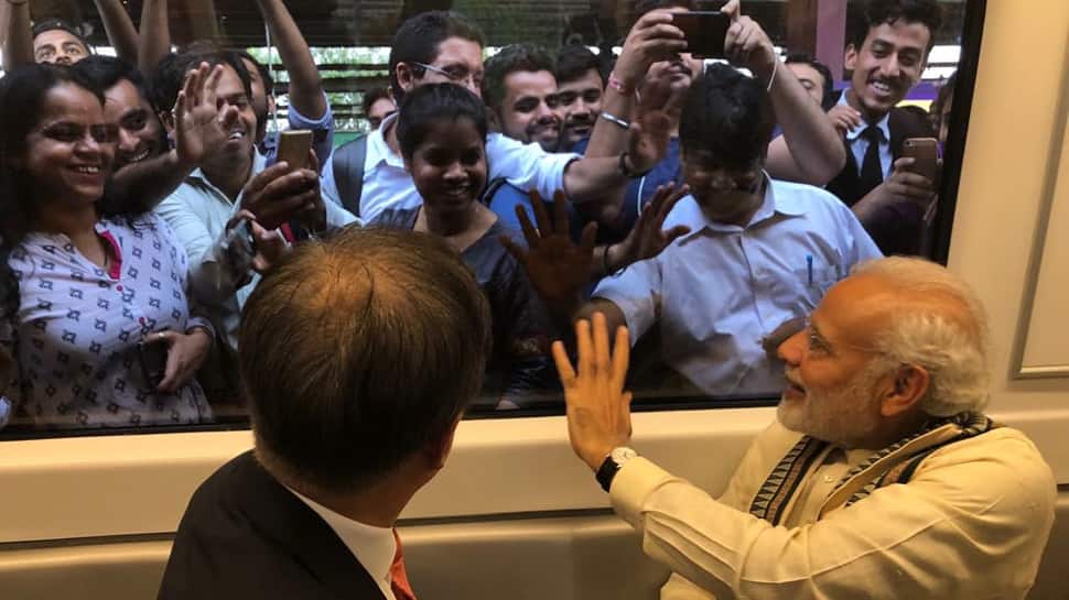 PM Narendra Modi boards Delhi Metro with South Korean President Moon Jae-in, heads to Noida - Watch