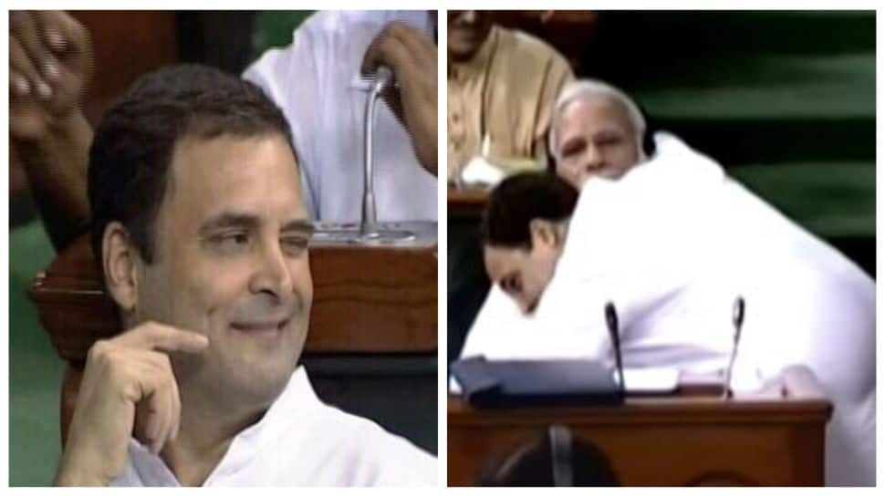 Watch: Rahul Gandhi attacks, PM Modi smiles, a wink and a hug ends it all