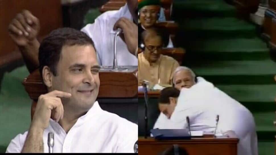 Rahul Gandhi&#039;s &#039;bhukamp&#039; in Lok Sabha: Hugs PM Narendra Modi, winks at colleagues, says lady MP smiled at him