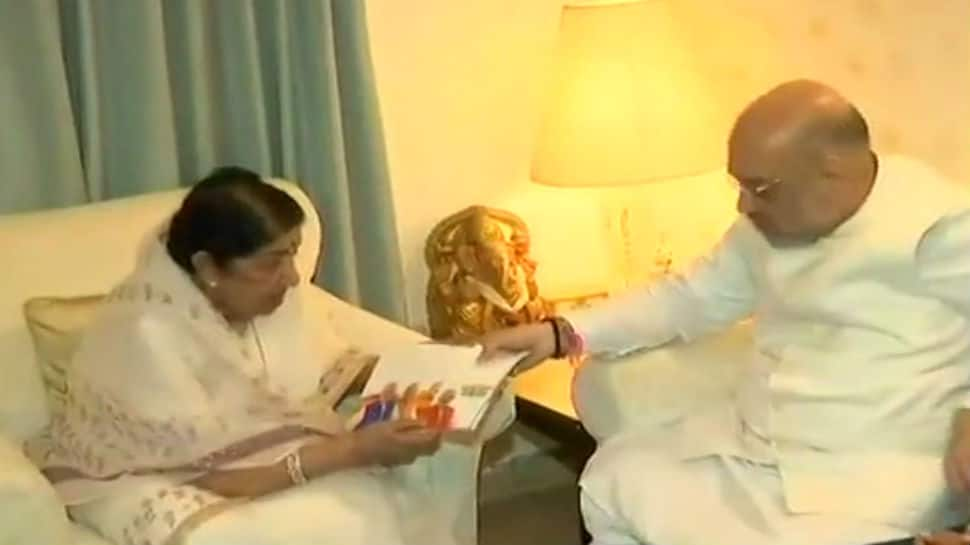 Amit Shah meets Lata Mangeshkar as part of BJP&#039;s &#039;contact for support&#039; campaign