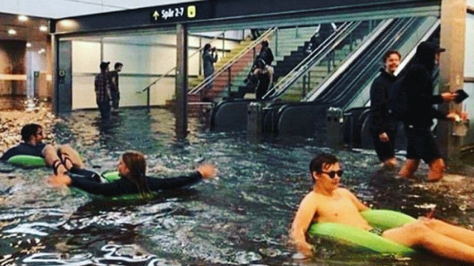 When people turned flooded subway station in Sweden into a swimming pool - See pics