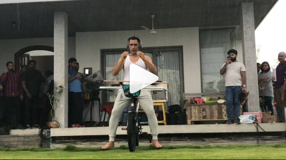 MS Dhoni performs stunt on bicycle during break in Ranchi – watch