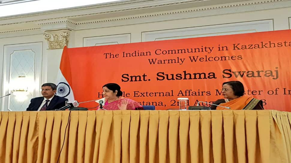 Sushma Swaraj interacts with Indian community in Kazakhstan