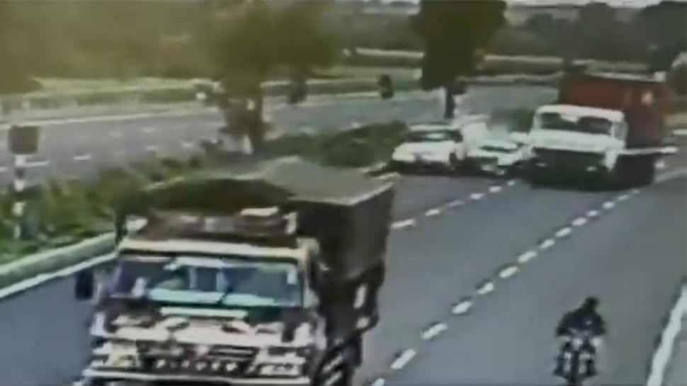 Caught on cam: Car rams into pickup truck, smashes apart