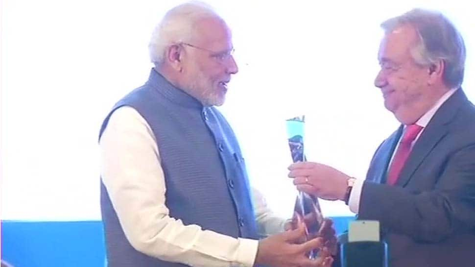 PM Narendra Modi receives &#039;UNEP Champions of the Earth&#039; award, dedicates honour to countrymen