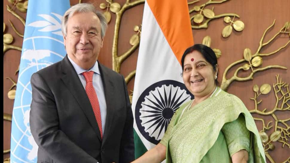 External Affairs Minister Sushma Swaraj discusses UNSC reforms, climate change with UN chief Antonio Guterres