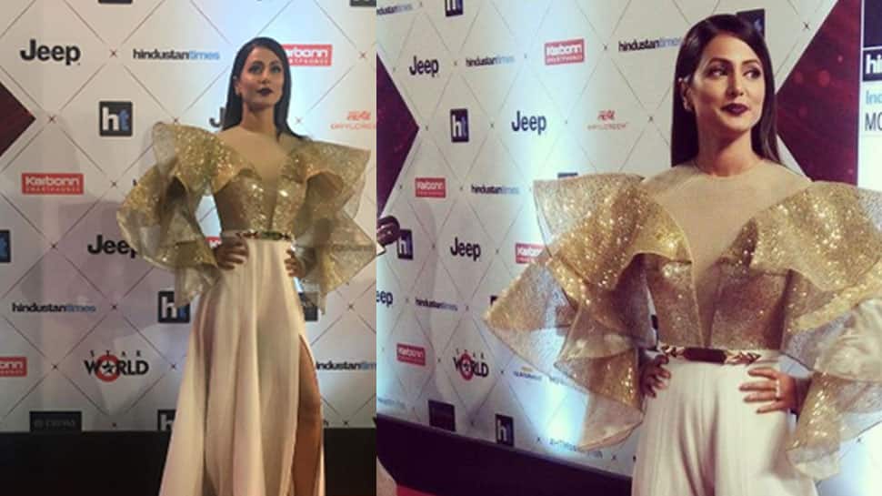 Hina Khan sizzles in a golden gown, shares latest pics