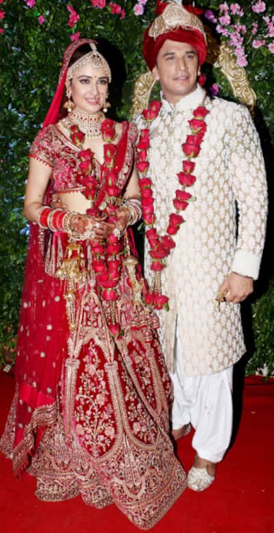 Prince Narula and Yuvika Chaudhary pose for clicks at their wedding