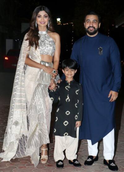 Shilpa Shetty-Raj Kundra and their son at the photo op