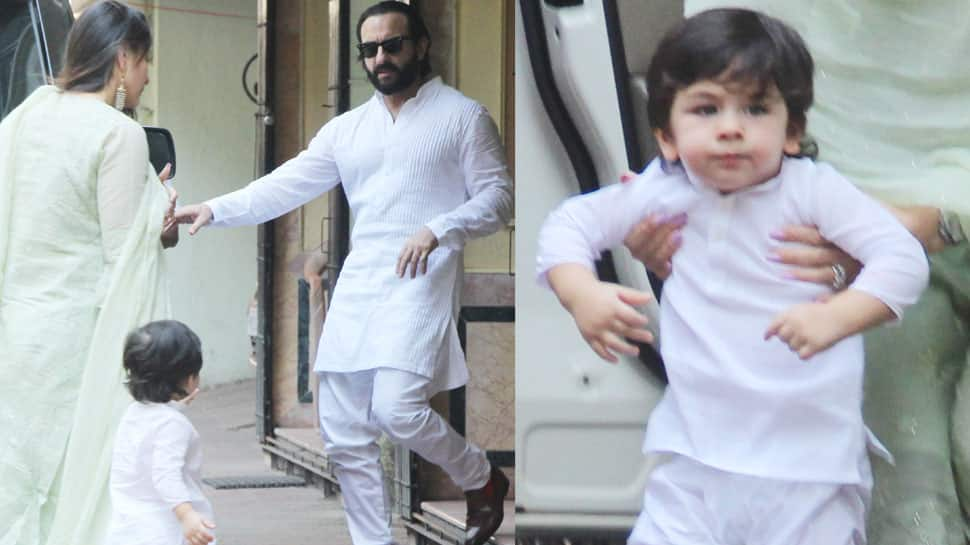 Taimur Ali Khan twins with daddy Saif Ali Khan during Diwali pooja; Kareena Kapoor Khan slays in traditional wear—Pics