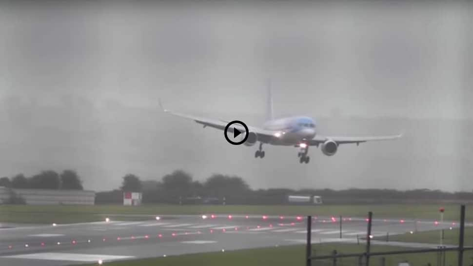 Plane makes incredible sideways landing due to heavy winds in UK, video ...