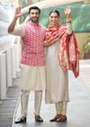 Deepika and Ranveer - Mrs and Mr Bhavnani greet media outside their residence