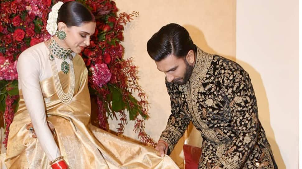 Ranveer Singh helps Deepika Padukone with her saree, later blows a kiss—Watch 