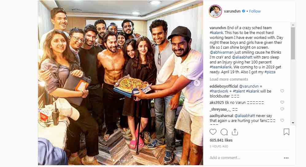 Varun Dhawan announces Kalank schedule wrap, shares a &#039;crazy&#039; pizza party picture