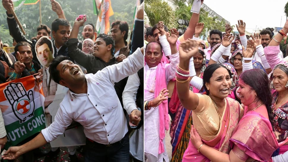 Congress wins Chhattisgarh, Rajasthan Assembly elections, single largest in Madhya Pradesh; TRS sweeps Telangana; MNF takes Mizoram