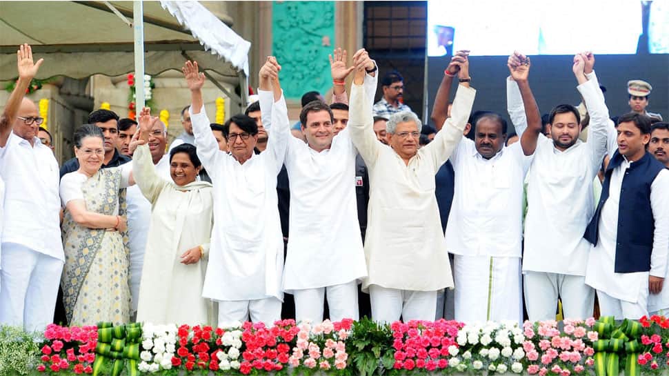Akhilesh Yadav, Mayawati, Mamata Banerjee skip Opposition&#039;s &#039;show of strength&#039; at swearing-in ceremonies