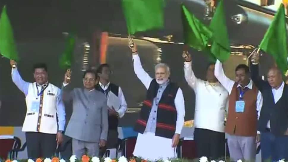 PM Narendra Modi flags off first train on Bogibeel Bridge in Assam&#039;s Dhemaji