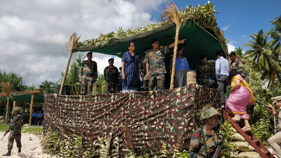 Defence Minister Nirmala Sitharaman inspects Joint Amphibious Military Exercise in Andaman and Nicobar