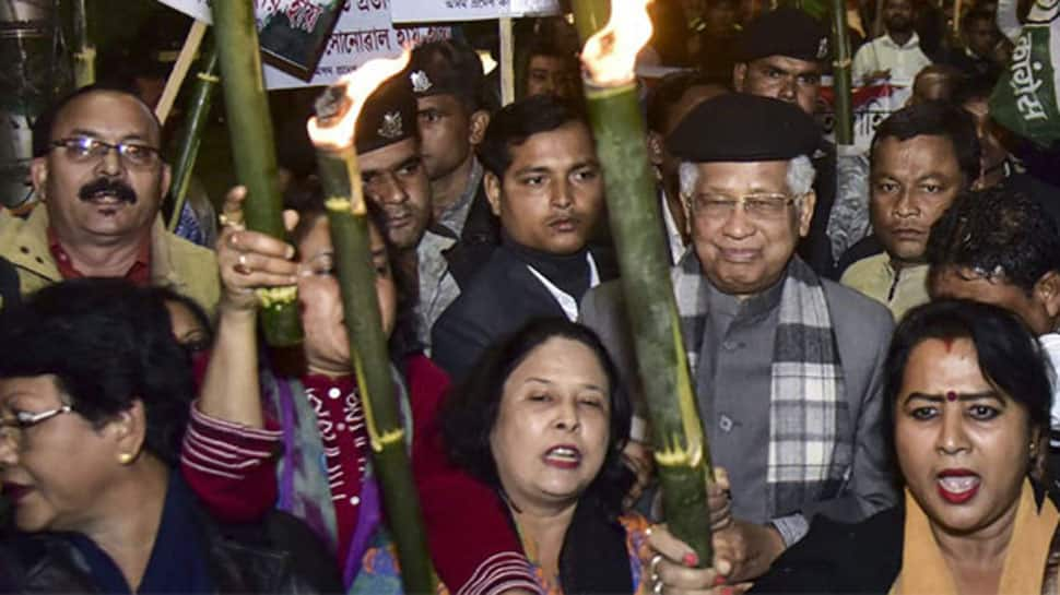 Manipur women vendors on strike protesting against Citizenship Bill