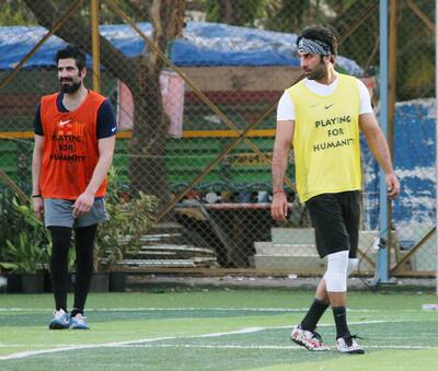 Ranbir Kapoor enjoys a game of football