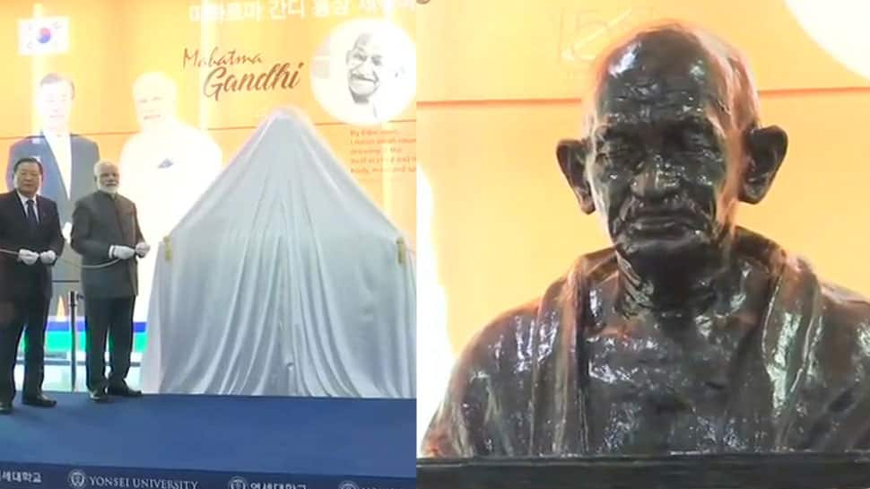 PM Narendra Modi unveils bust of Mahatma Gandhi in Seoul, says Bapu showed how to live in harmony with nature