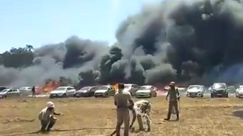 300 vehicles gutted in fire during Aero India show at Yelahanka Air Base 300 vehicles gutted in fire during Aero India show at Yelahanka Air Base