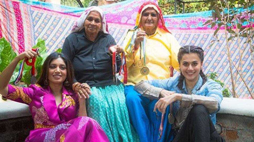 Bhumi Pednekar, Taapsee Pannu pose with cow dung cakes