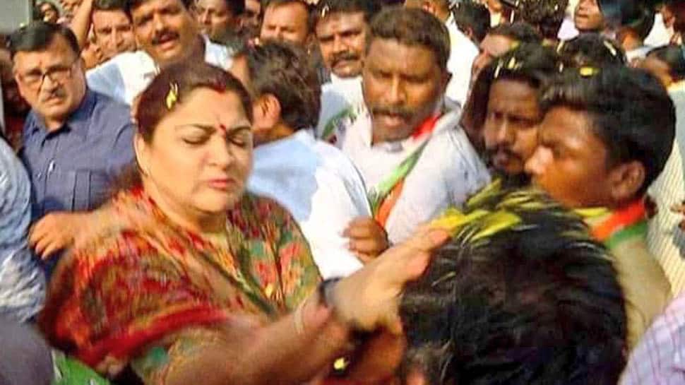 Congress&#039; Khushbu Sundar slaps man at Bengaluru rally for misbehaving with her