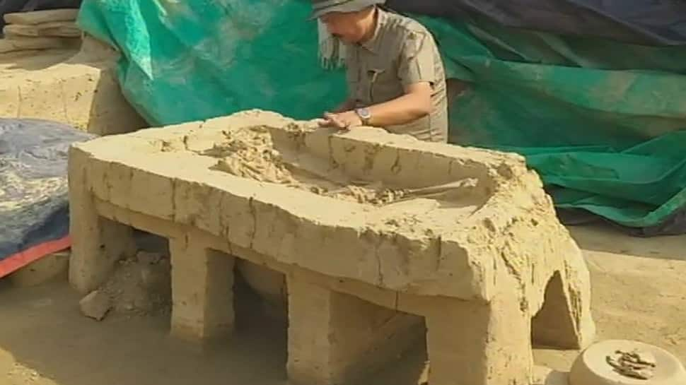 ASI unearths decorated &#039;legged&#039; coffins with skeletons during excavation in Uttar Pradesh