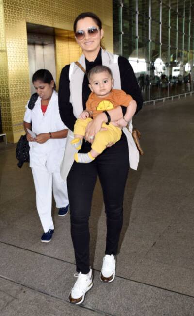 Sania Mirza with baby Izhaan at airport