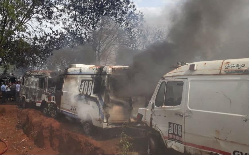 50 government ambulances gutted in fire in Telangana