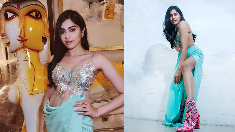 Adah Sharma&#039;s shimmering blue gown with a thigh-high slit calls for attention - See pics