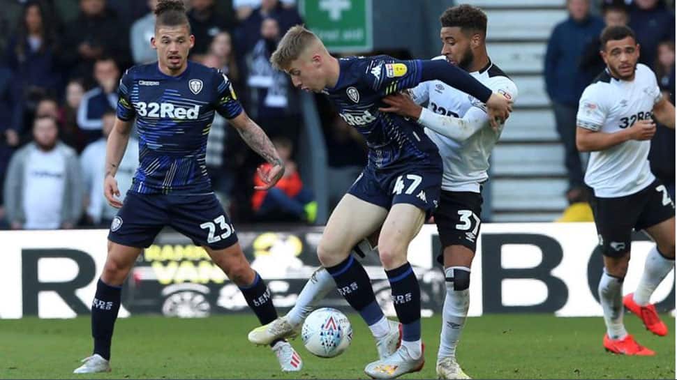 Leeds United win 1-0 at Derby County in playoff semi-final first leg