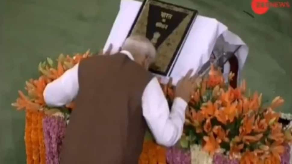 PM Modi bows in front of Constitution before addressing NDA parliamentary meeting