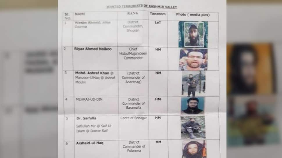 Security agencies release list of 10 most wanted terrorists in Kashmir valley